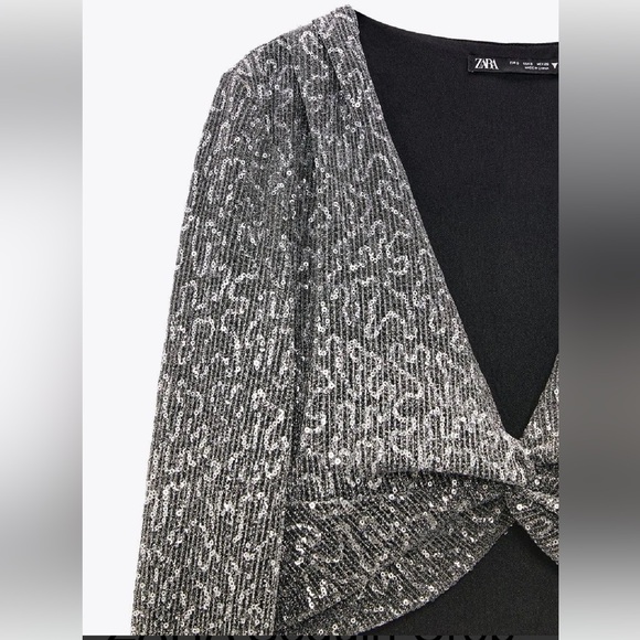 Zara Sequin Vneck Crop Top - Picture 2 of 6